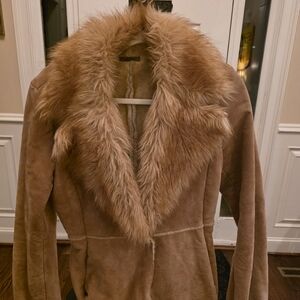 Guess Women's Genuine Leather Collar Suede Coat - Tan. Vintage. S